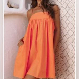 SNDYS Poplin Tie Detail Orange Spaghetti Strap Mini Dress